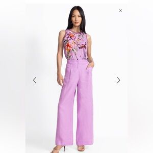 Johnny Was lilac purple Linen Wide Leg Pleat Pants SP